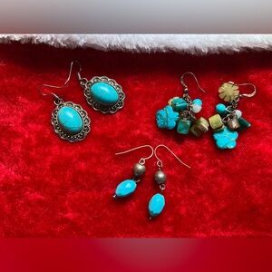 2/$12 Vintage Faux Turquoise Earrings Lot 3 Pairs